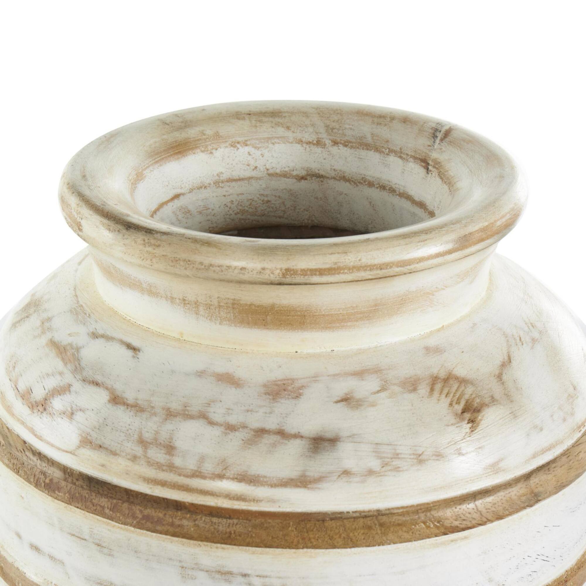 11" Brown Horizontal Ridge Mango Wood Distressed Vase